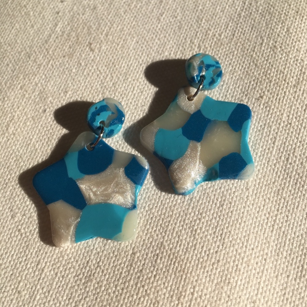 Blue burst star earrings